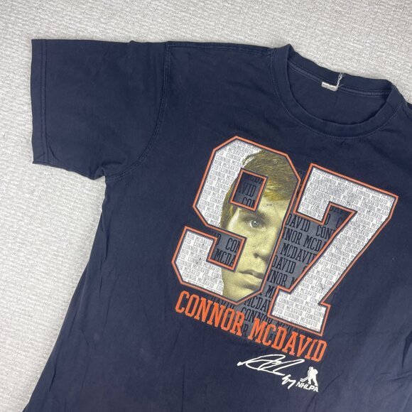 NHLPA Edmonton Oilers Connor Mcdavid #97 Big Graphic Blue Players Shirt (read) - Picture 3 of 16